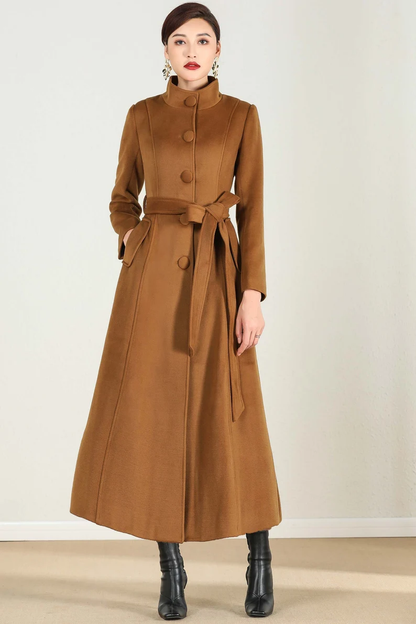 Maxi wool coat, Single breasted wool Coat 2498