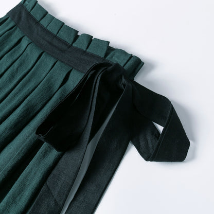 Handmade Wool Wrap Maxi Skirt – Dark Green & Black Color-Block | Xiaolizi 2537