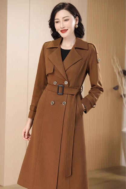 Camel Wool Coat - Double Breasted Belted Long Winter Coat 4706
