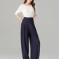 Navy loose fitting wide leg linen pants 4937