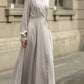 Long sleeves gray wrap linen dress 5672