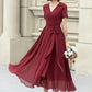 Burgundy midi fit and flare prom chiffon dress 5222