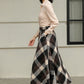 Brown Plaid Wool Midi Skirt – High Waist A-Line Winter Skirt with Pockets 6421
