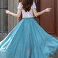 Long cotton swing blue summer skirt 4412