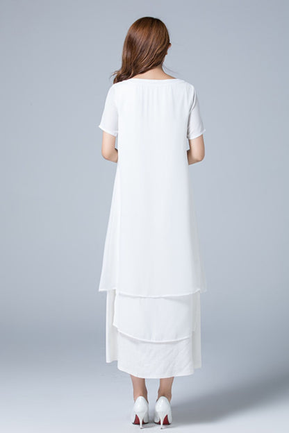 White Linen Plus size summer chiffon dress 1780