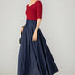 Women’s Navy Blue Button front Denim Midi Skirt 6143