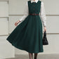 Handmade Vintage Wool Dress – Green Sleeveless A-Line Midi Winter Dress 6615