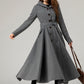 Hooded tie blet gray long winter wool coat 5481