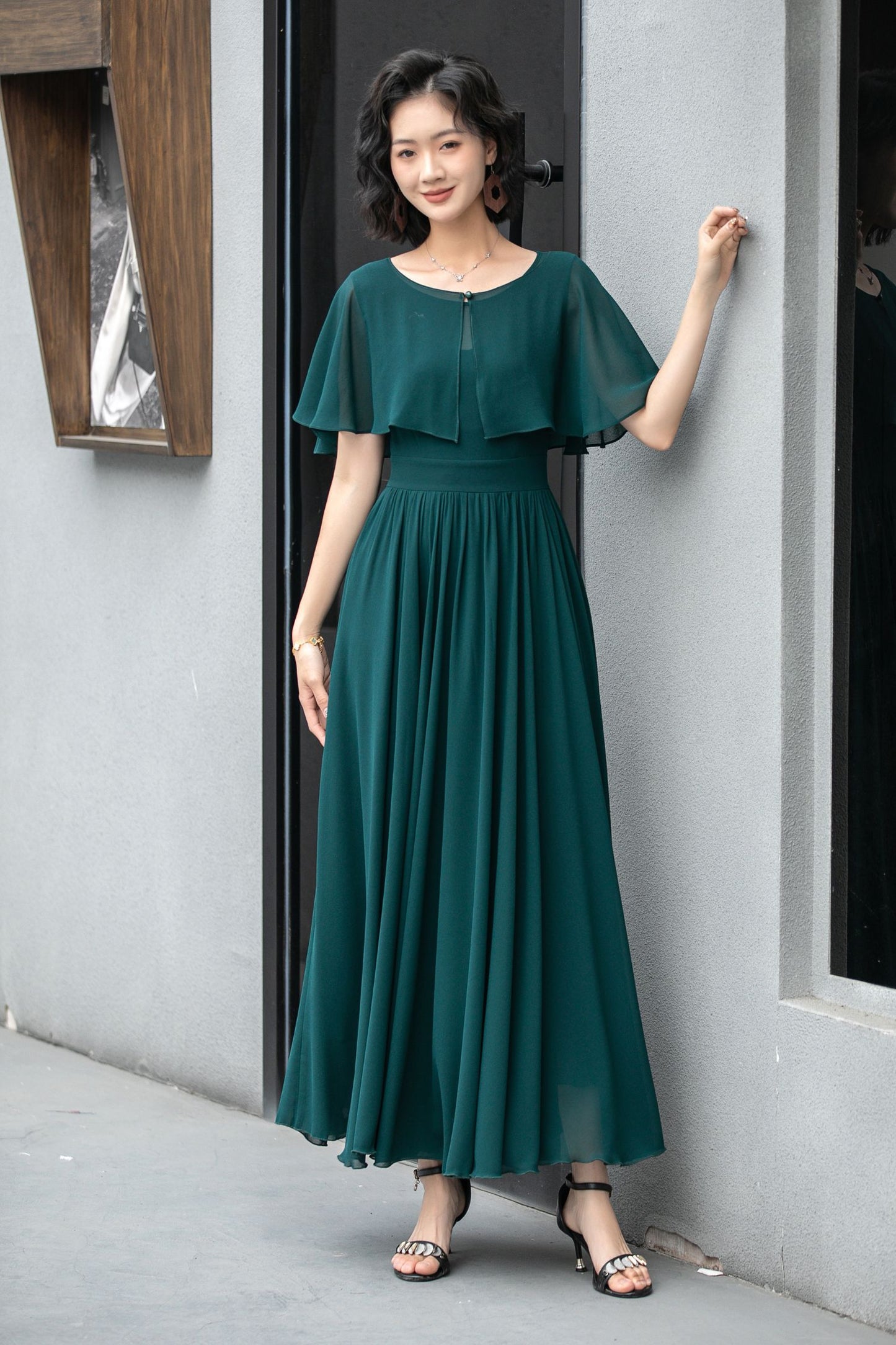 Sleeveless chiffon maxi womens cape dress 5861 - S #CK2500200