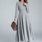 Gray Long sleeve Swing wool dress 1616