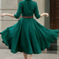 Green swing linen midi dress women 5677