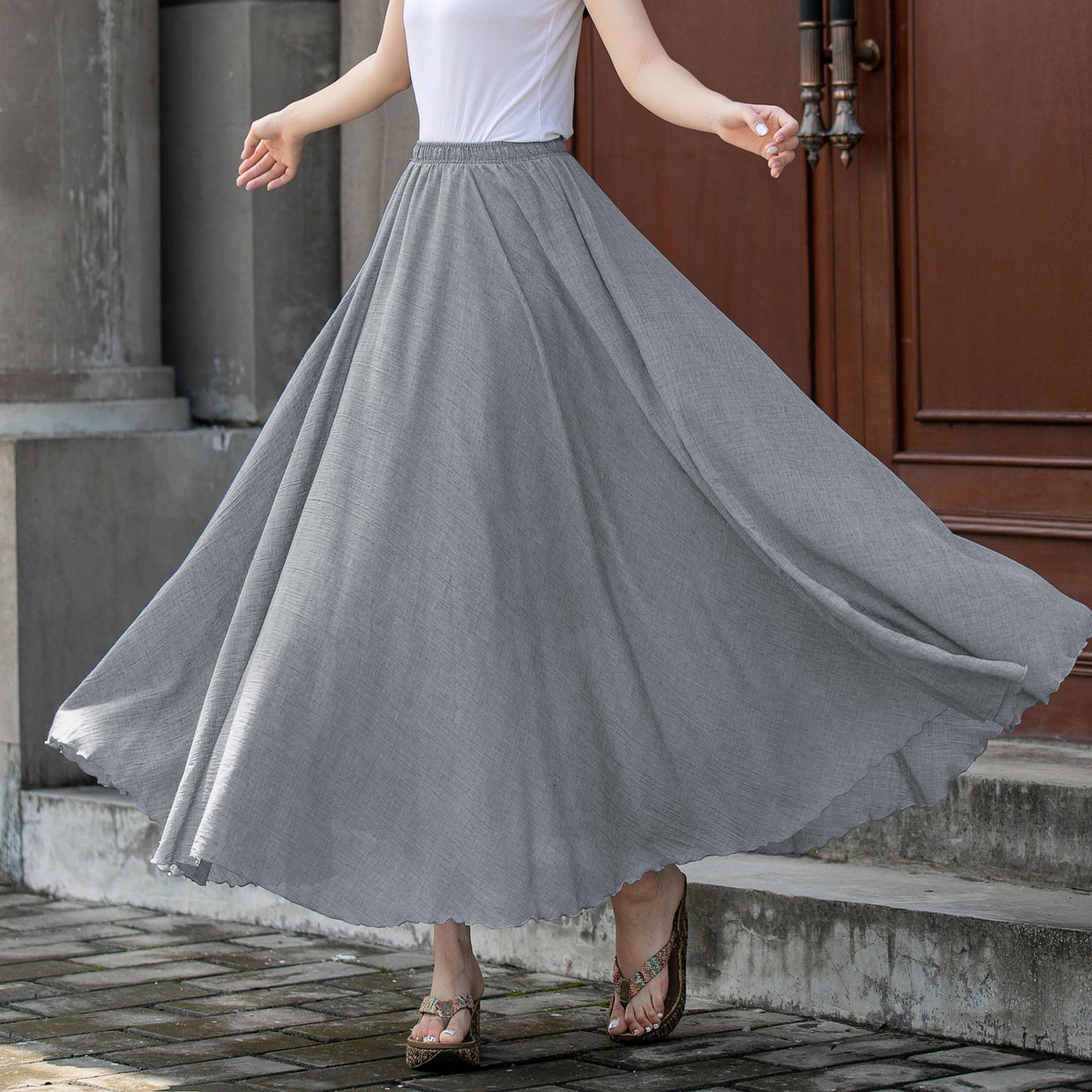 Grey Women Swing long Maxi Skirt 5788