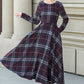 Handmade Swing plaid midi wool dress women 5308