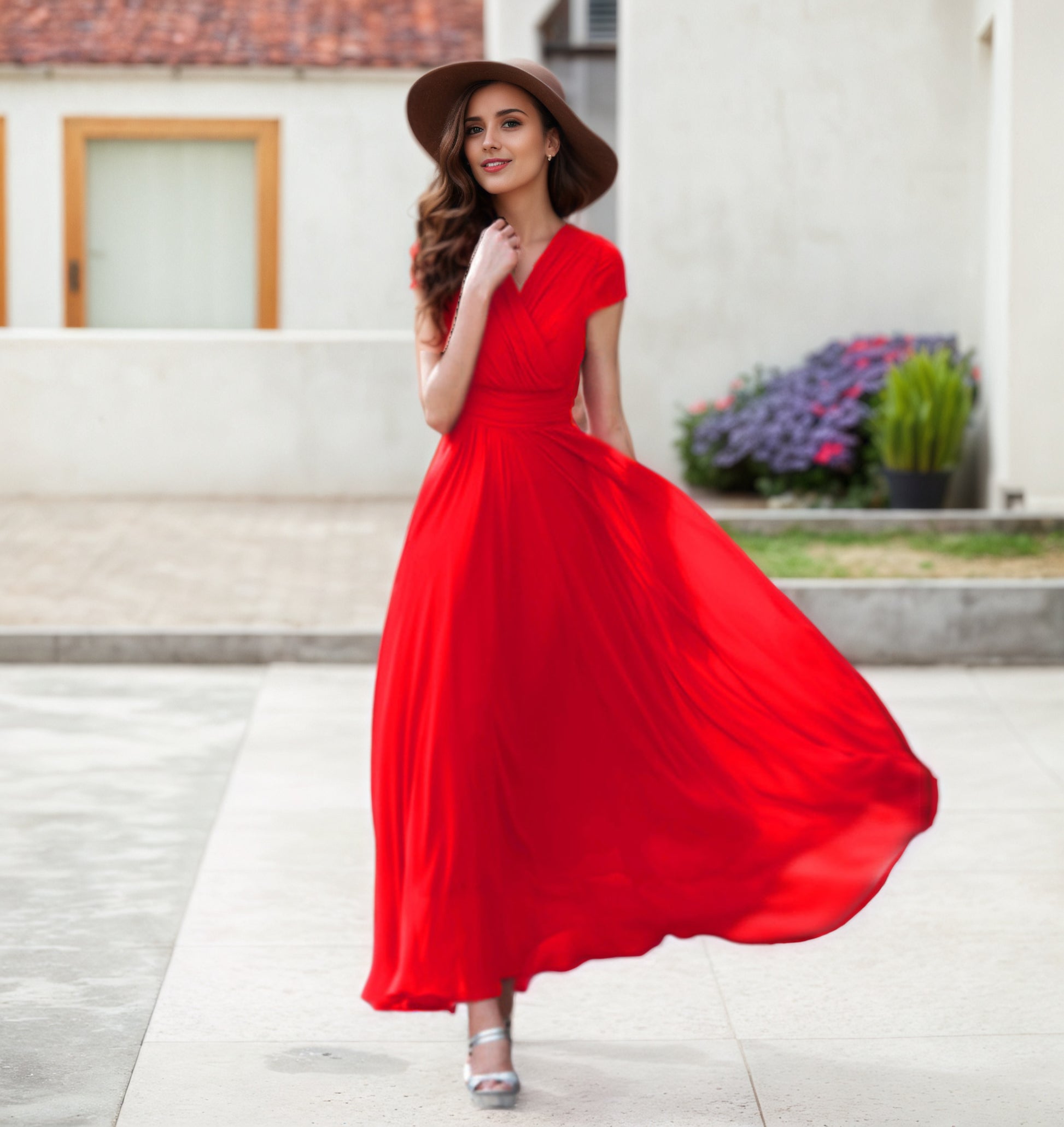 Chiffon Empire Waist Maxi Dress – Summer Party Gown 2618 Purple / M