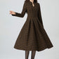 Retro plaid midi wool dress women 5302