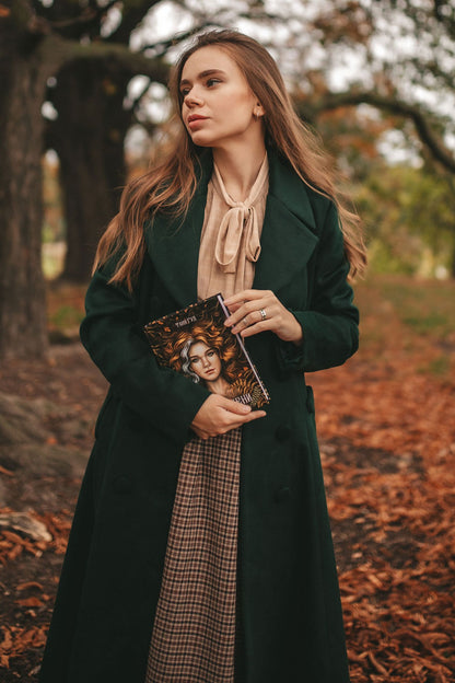 Army Green Wool Maxi Coat - Pleated Flare Double Breasted 3160