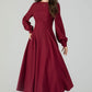 Burgundy swing winter wool dress for women 4550