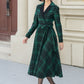 Green Plaid Wool Swing Dress – Vintage Belted Midi Fit & Flare 5343
