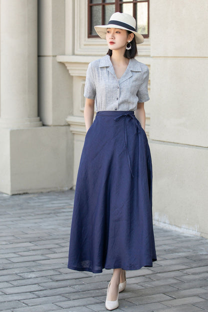 A line swing wrap summer linen skirt 4903