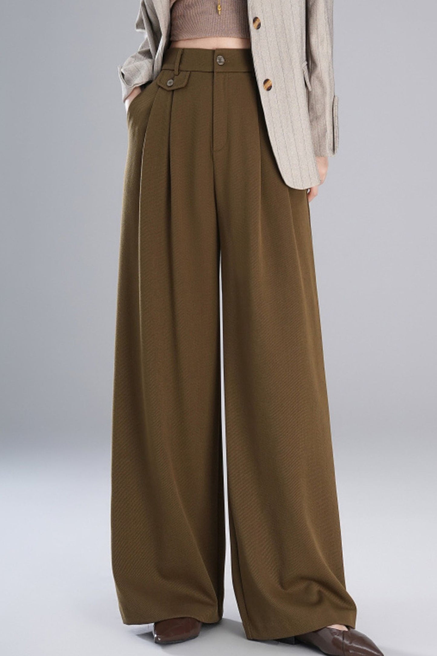 Wide leg autumn gray pants 6226