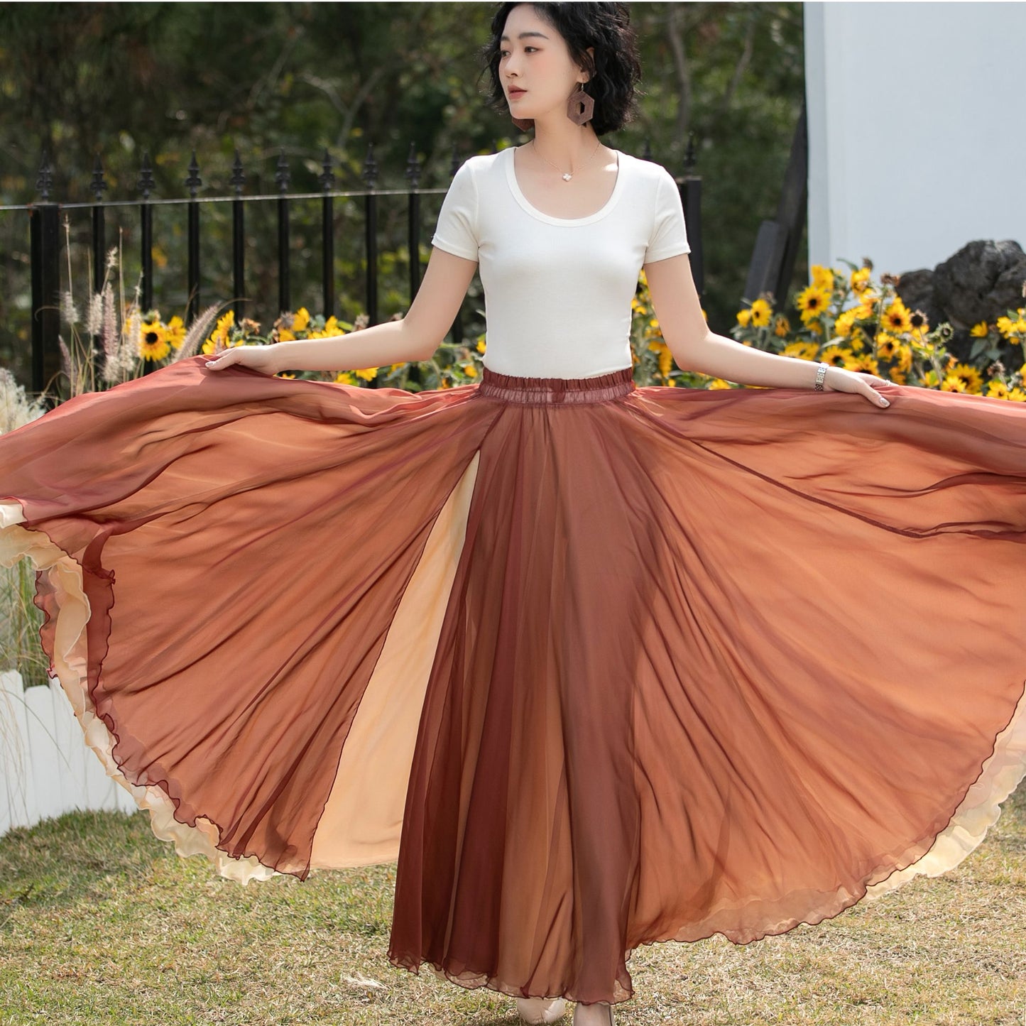 Xiaolizi Reversible Chiffon Maxi Skirt – Two Tone Full Circle 6687