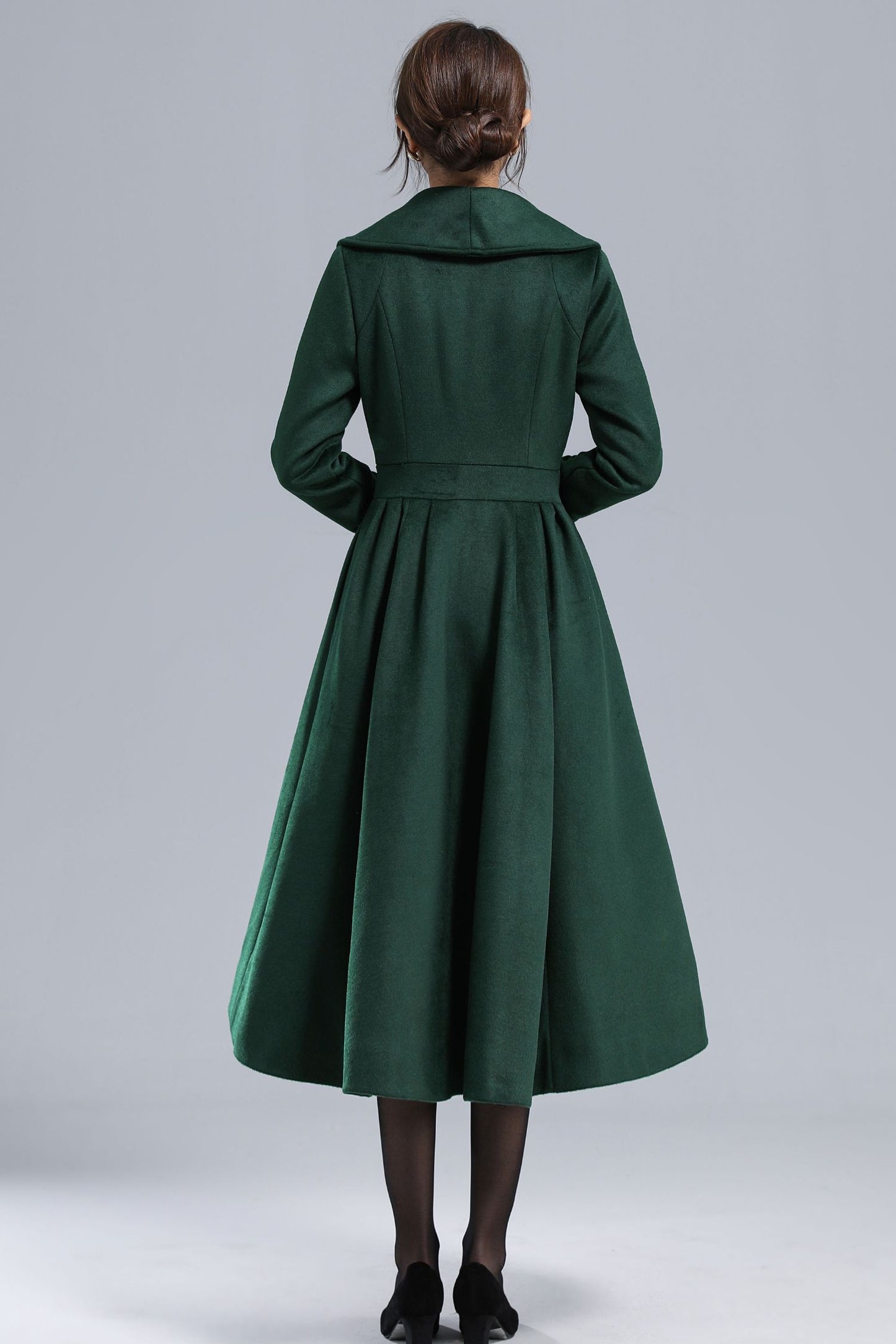 Dark Green Fit and Flare Wool Coat 3242