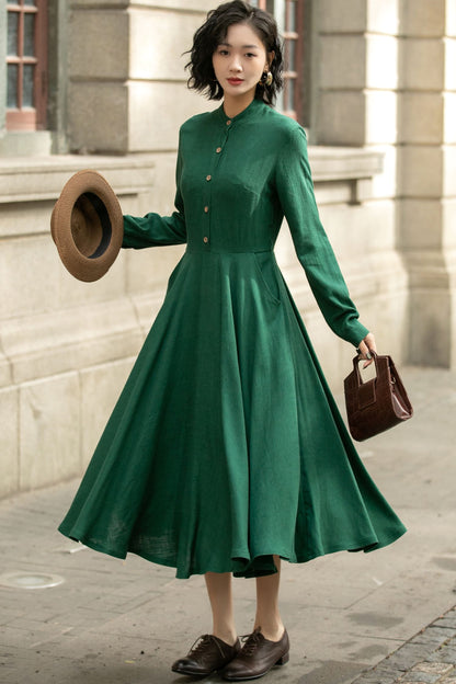 Long Sleeve A-Line Midi Dress 5676 - XS #CK2400581