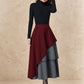 Vintage Wool Maxi Skirt Dark Red – Layered Houndstooth Detail – 6516