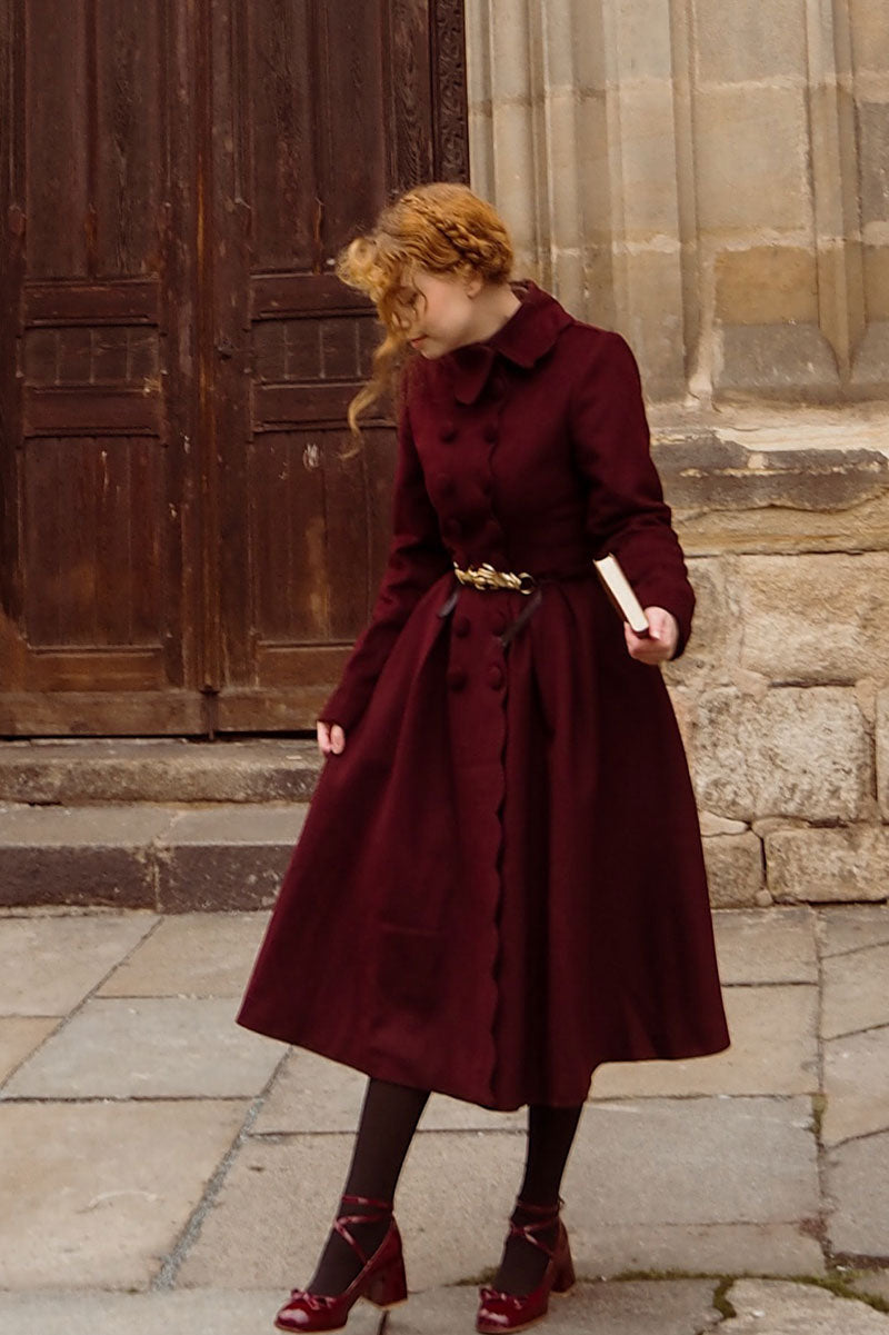 Handmade Burgundy Wool Coat Vintage Winter Princess Overcoat | Xiaolizi 4743 Burgundy / Custom Order Handmade Burgundy Wool Coat Vintage Winter Princess Overcoat | Xiaolizi 4743 Burgundy / Custom Order