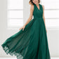 Green maxi halter chiffon party dress 5175