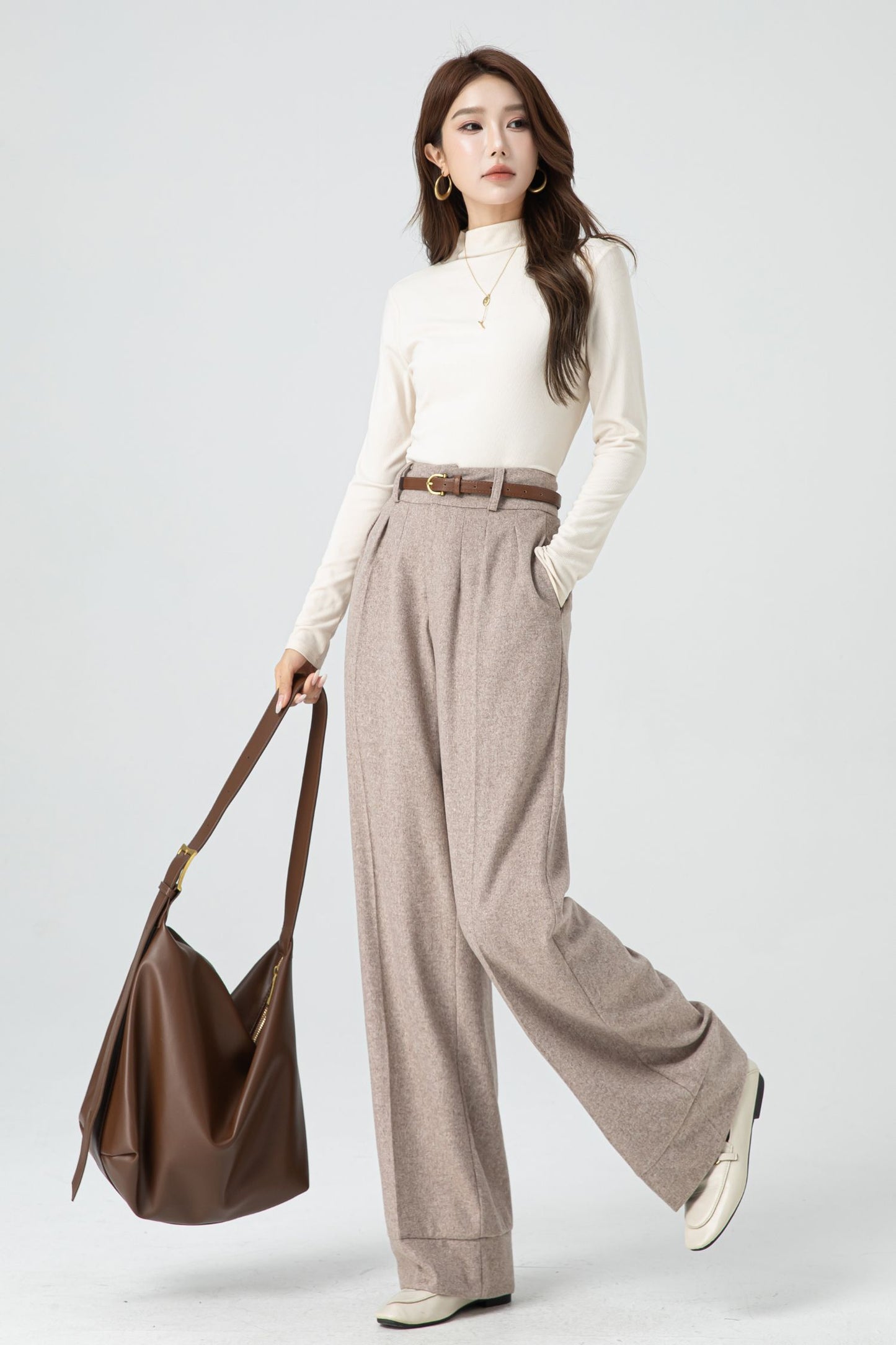 Wide leg long wool pants for women 5324