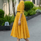 Yellow Linen Cotton Midi Dress – Vintage Fit & Flare with Pockets 6668