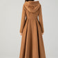 Hooded camel long swing wool coat women 4606