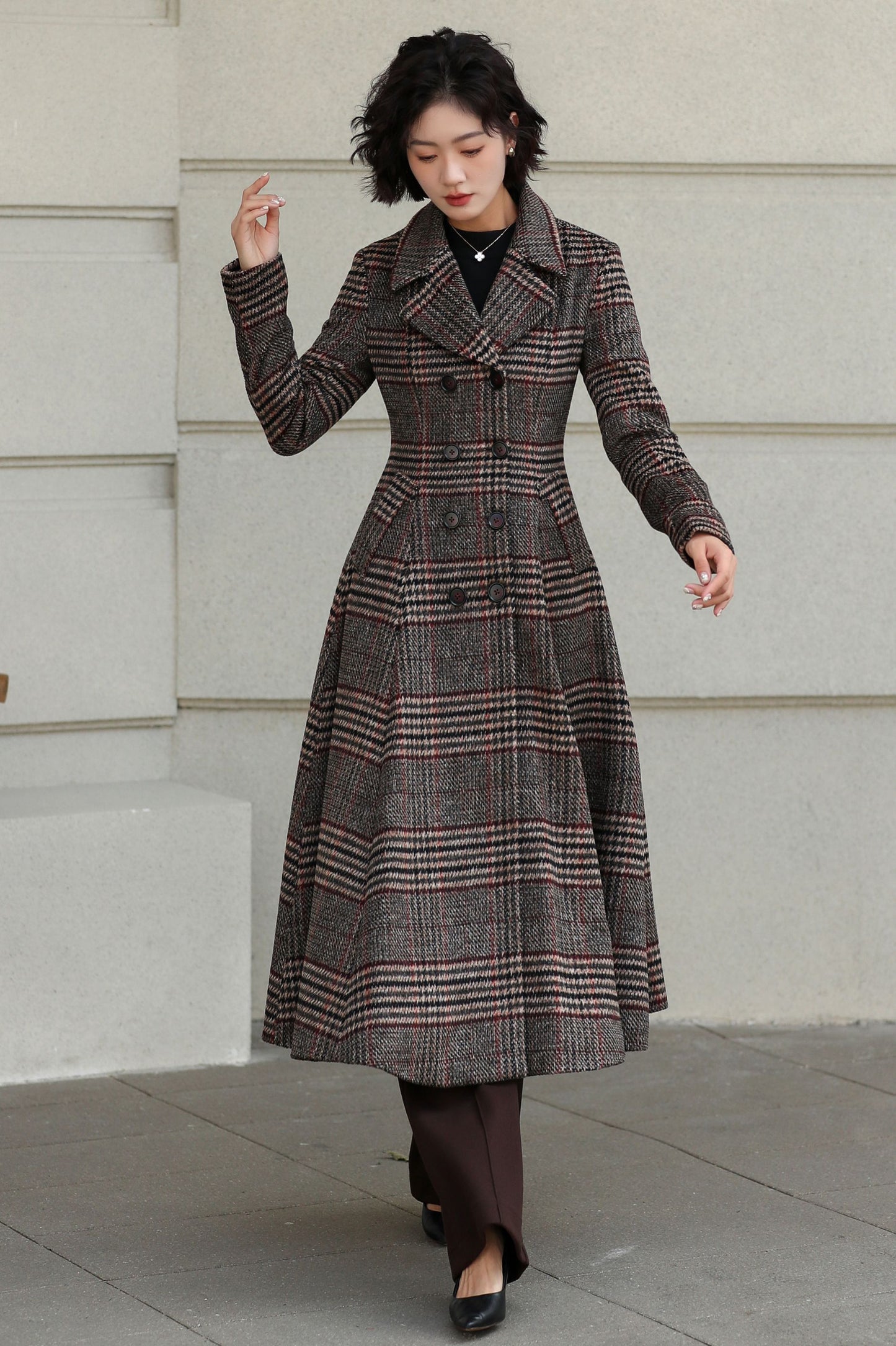 Plaid Vintage inspired Long wool coat 6529