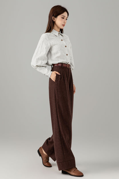 Striped Linen Blouse - Button Down Puff Sleeve | Xiaolizi 6755