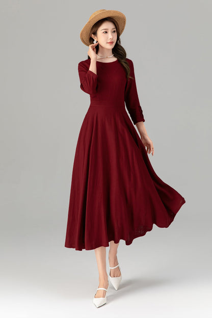 Fit and flare womens spring linen dresses 4910
