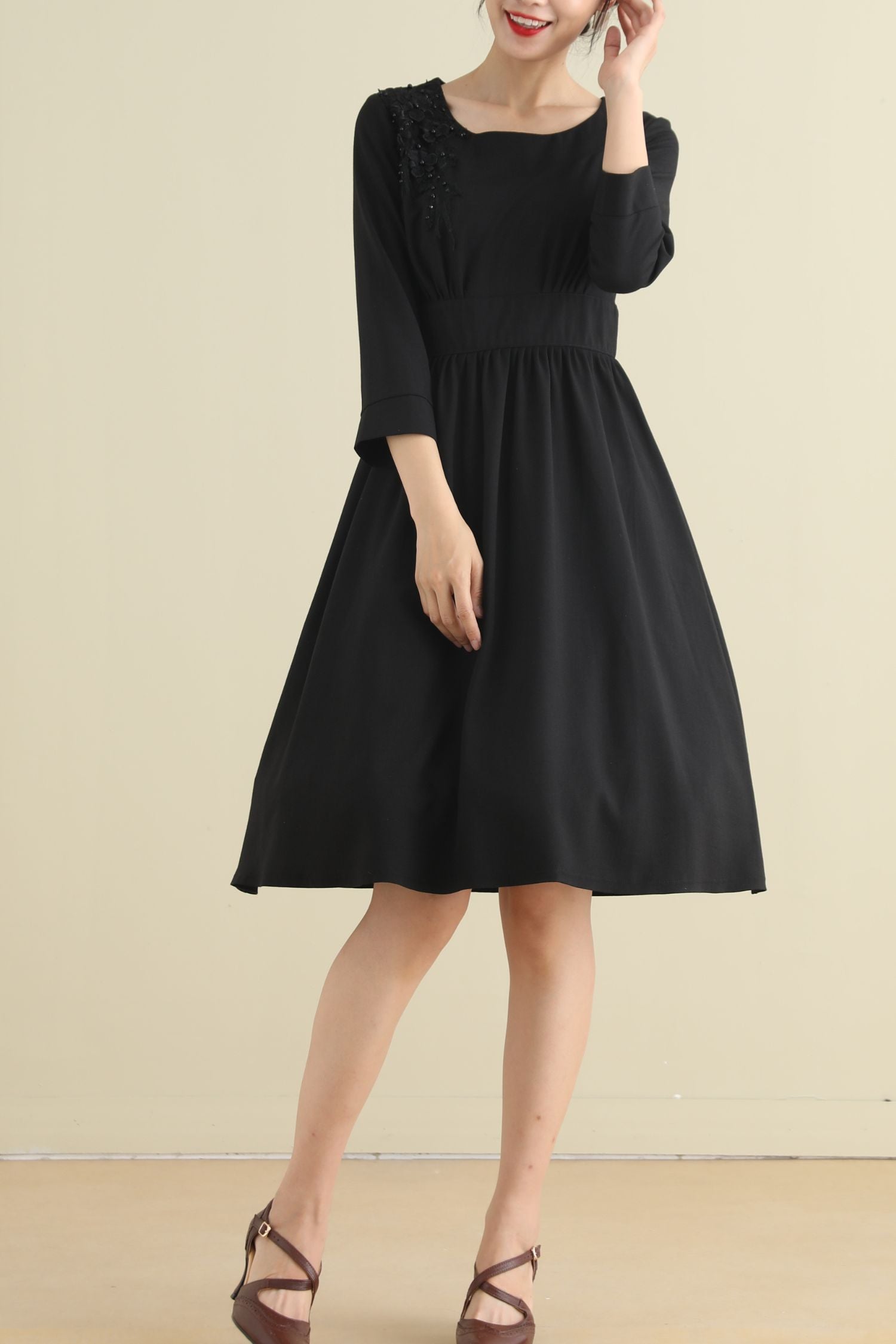 Vintage inspired little black linen dress women 2794 Xiaolizi Vintage inspired little black linen dress women 2794 Xiaolizi