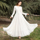 white long sleeves chiffon dress for women  2622