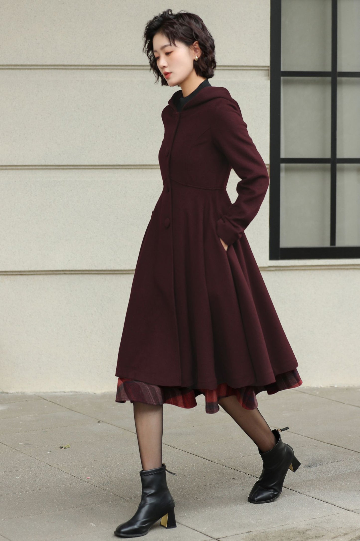 Winter Wool Swing Coat – Vintage Button Front Overcoat 6531