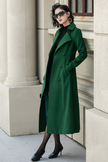Double breasted green winter wool coat 5349
