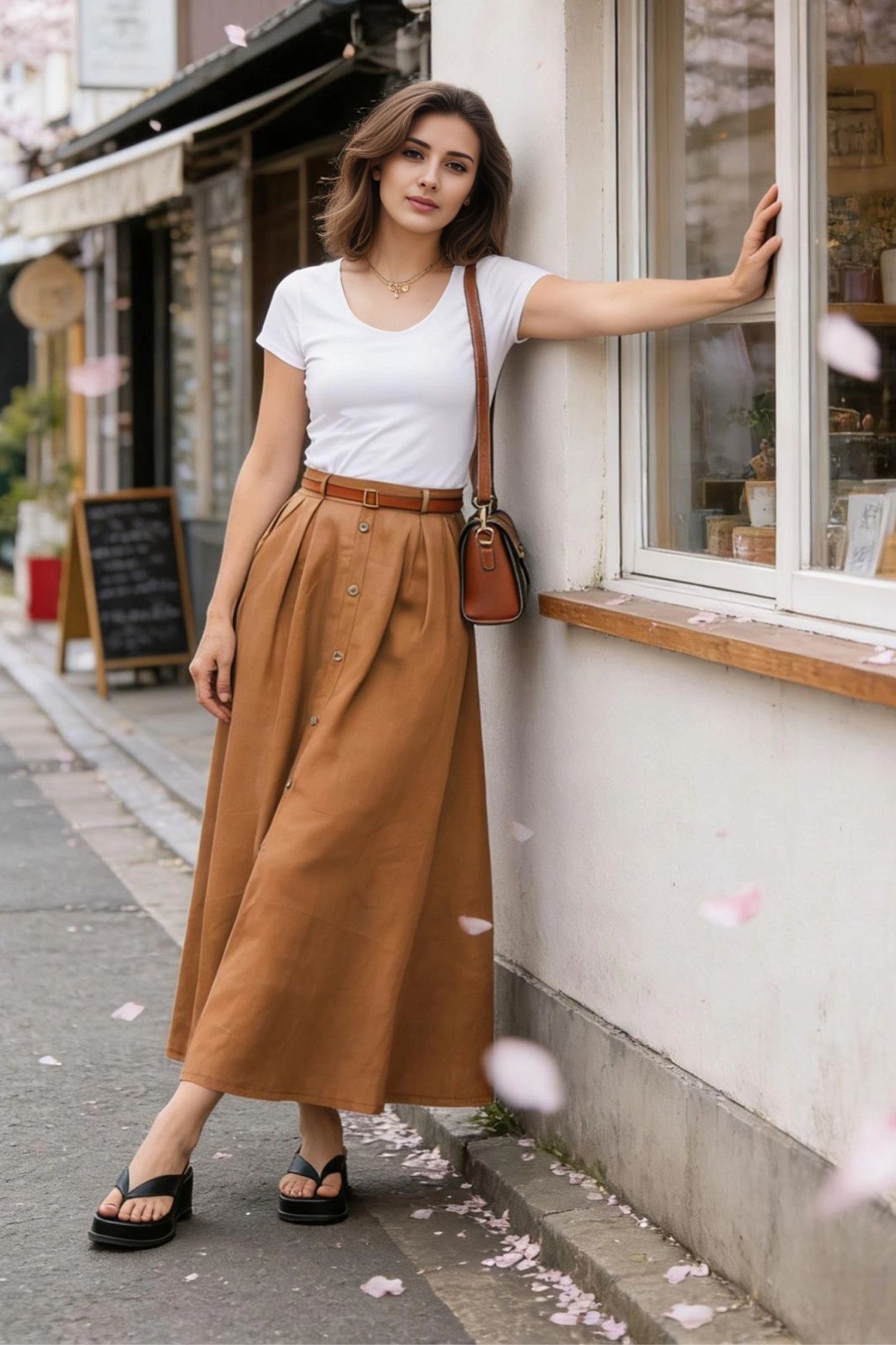 Yellow Linen Maxi Skirt - High Waist A-Line | Xiaolizi 6767