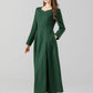 Green fit and flare midi wool dress women 4670