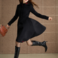 Black hooded winter wool coat  5363