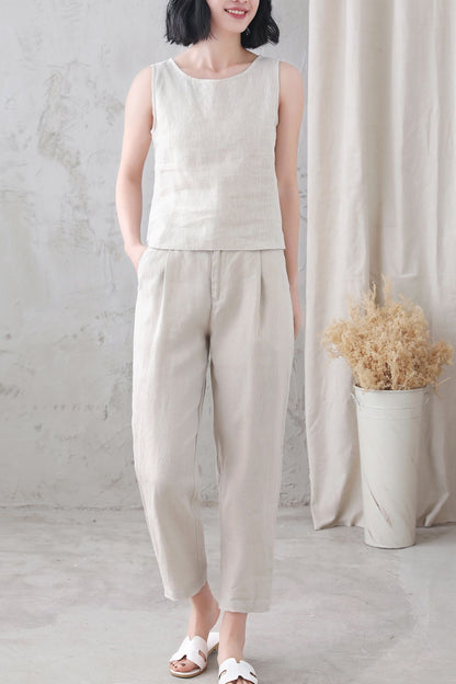Summer linen tank top women 3345