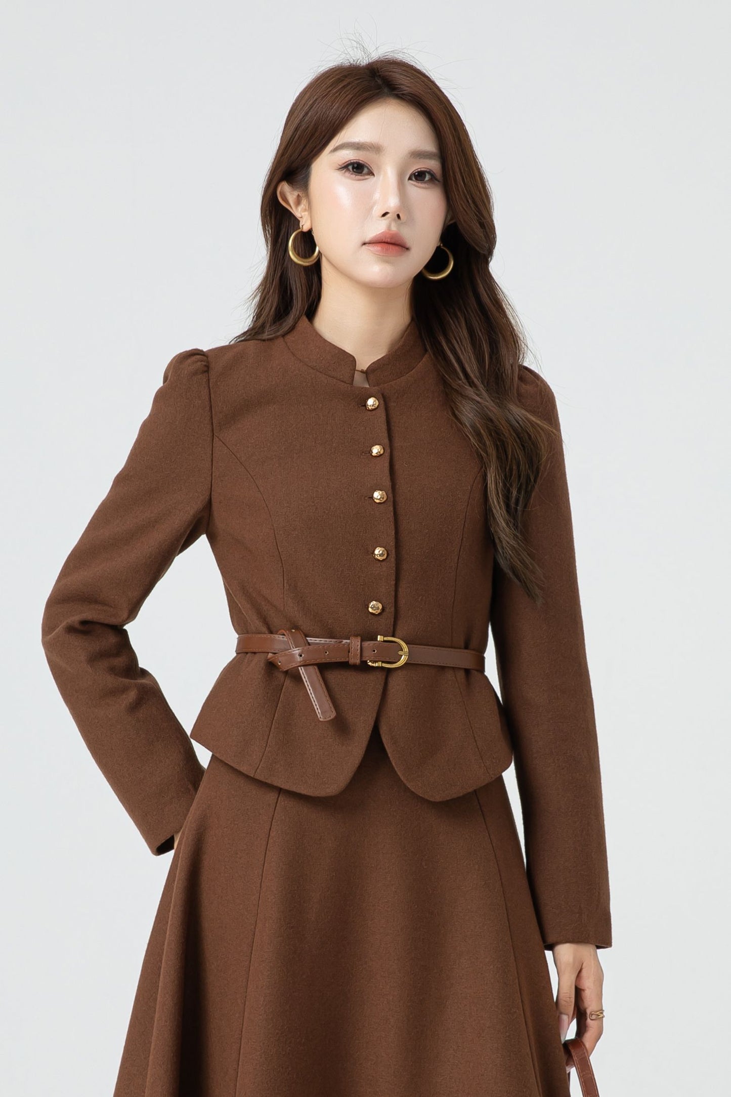 Brown short winter wool coat women 5317