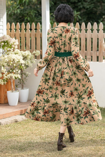 Xiaolizi Boho Linen Midi Dress – Vintage Contrast V Neck 6693
