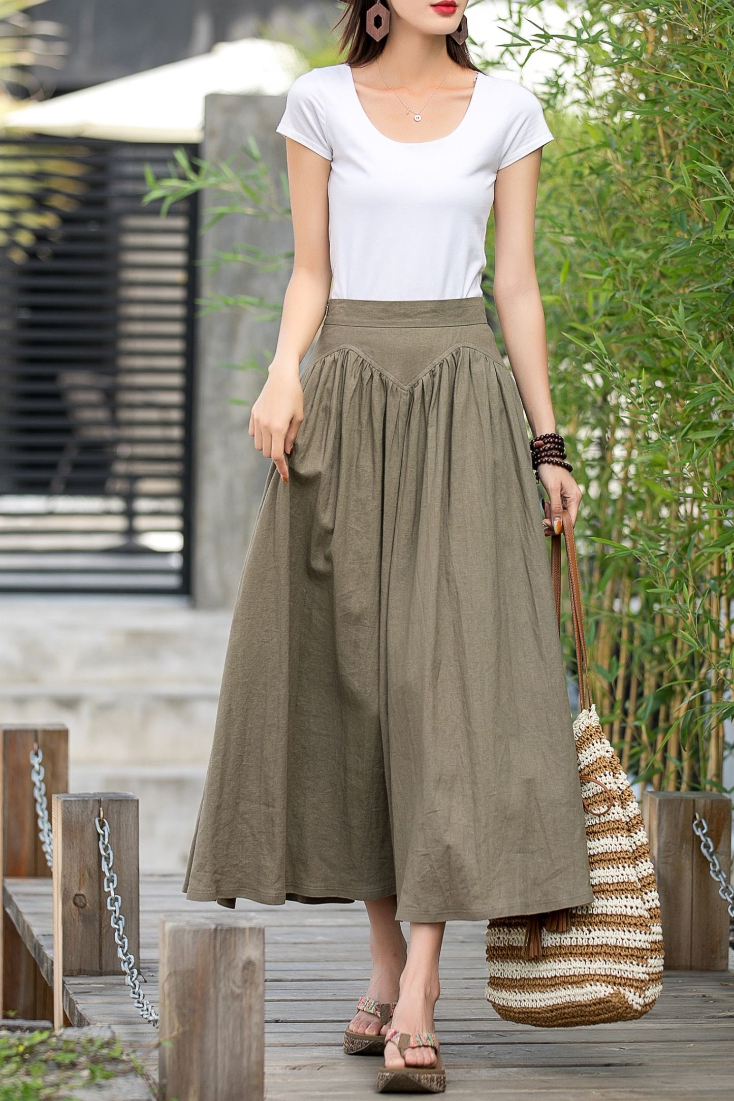 Pleated a line summer linen skirt 2878