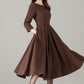 Vintage Wool Blend Midi Dress – Handmade Fit and Flare Winter Dress with Pockets | Xiaolizi 6495