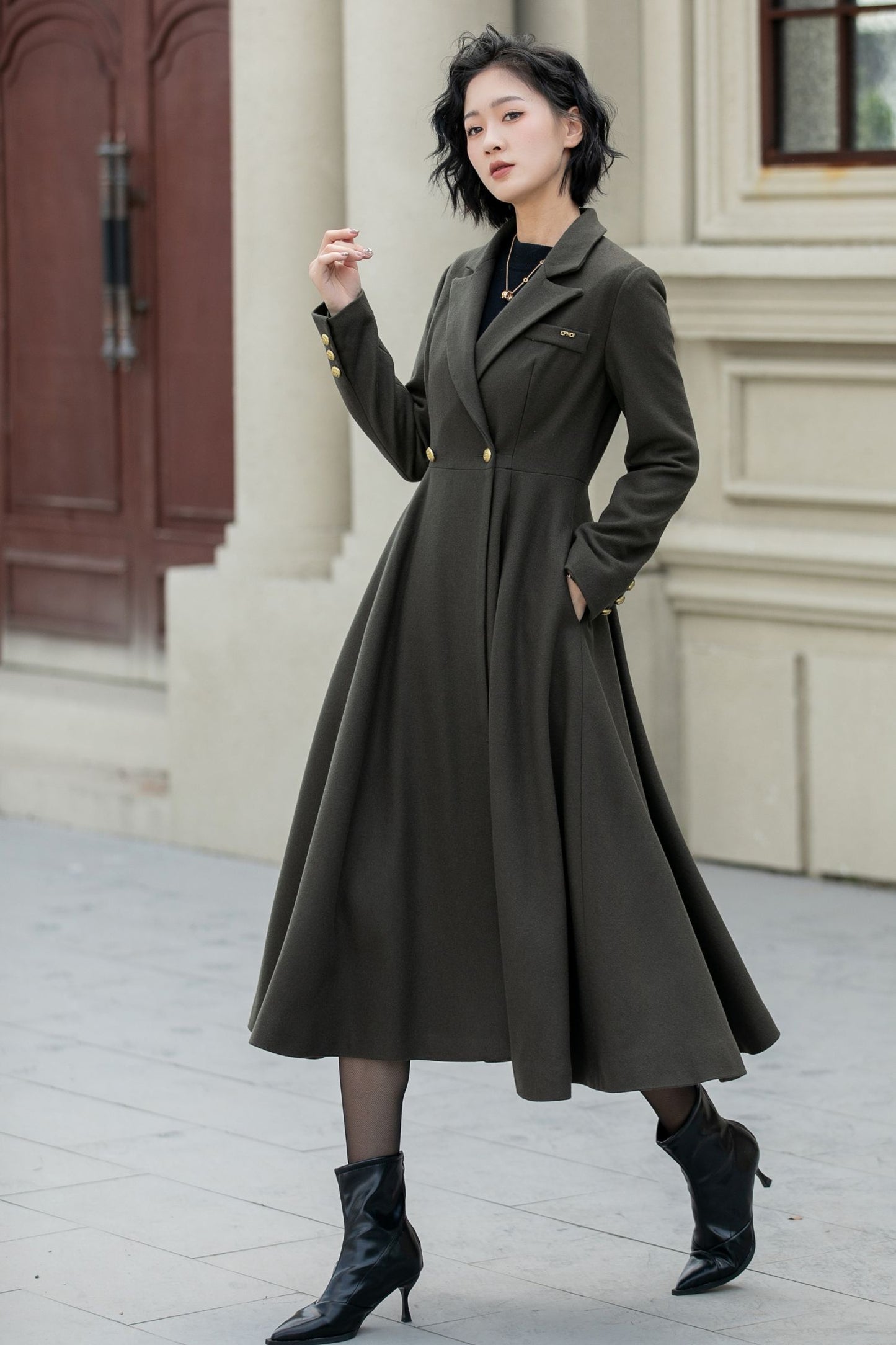 Army green double breasted winter wool coat 5459