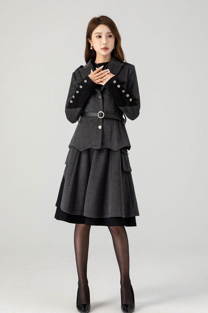 Gray military short wool coat 4605